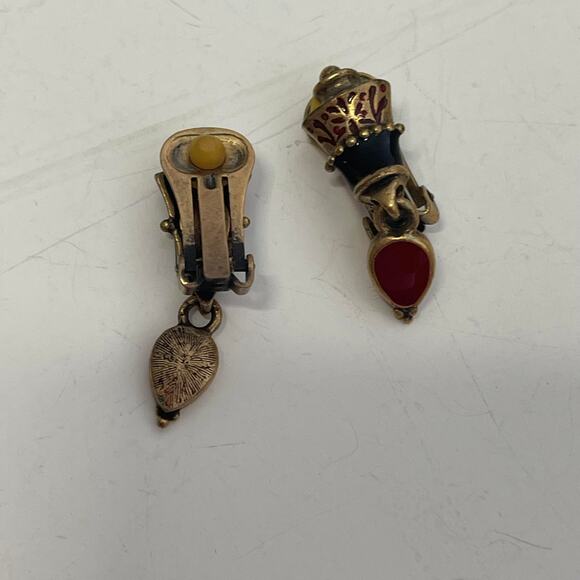 Vintage Chico's earrings clip on clip-on burnished gold tone enameled jewelry - Picture 3 of 6